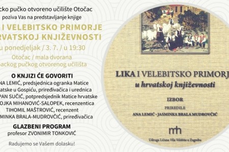 U Otočcu predstavljanje knjige o Lici i velebitskom primorju u hrvatskoj književnosti