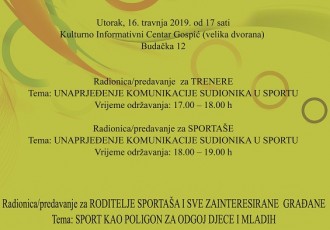 Danas u KIC-u Gospić radionice/predavanja iz područja sportske psihologije