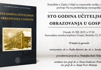 Večeras predstavljanje monografije “Sto godina učiteljskog obrazovanja u Gospiću”