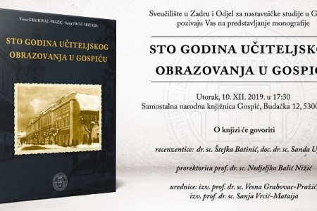 Večeras predstavljanje monografije “Sto godina učiteljskog obrazovanja u Gospiću”