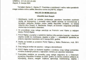 Nalog za mobilizaciju Učeničkog doma Gospić  MUP izdao  8.travnja