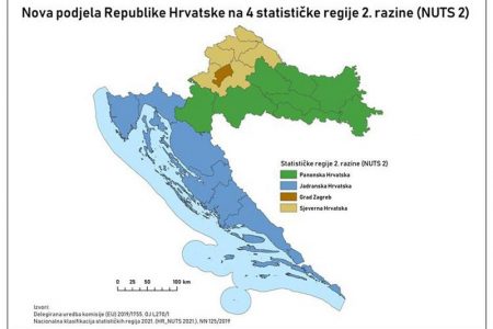 Europska komisija odobrila  novu statističku podjelu Hrvatske na četiri umjesto na dosadašnje dvije regije.
