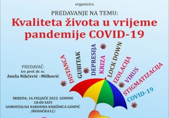 Ne propustite predavanje dr.sc.Anele Nikčević- Milković o kvaliteti života u vrijeme pandemije
