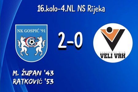 Nogometaši Gospića 91 bolji od Velog vrha rezultatom 2:0