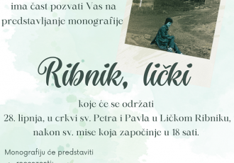 Večeras u Ličkom Ribniku promocija monografije “Ribnik, lički”