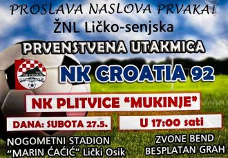 NK Croatia iz Ličkog Osika danas od 17 sati slavi titulu prvaka. Dođite!