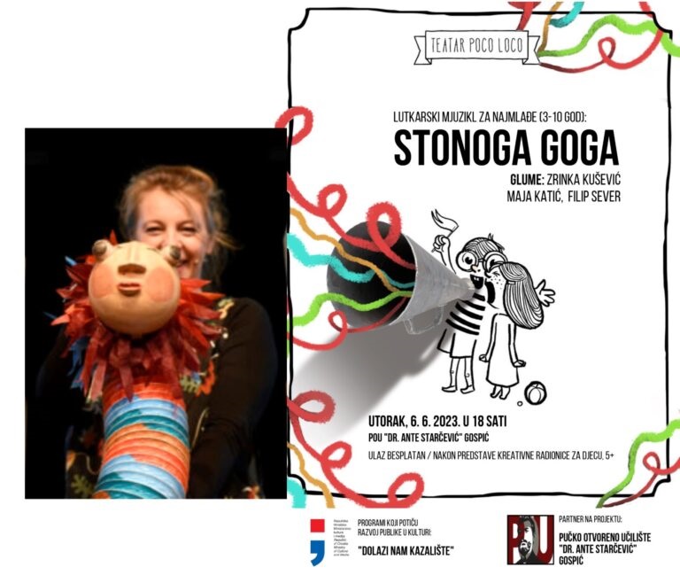 Lutkarski mjuzikl za najmlađe “Stonoga Goga” stiže u Gospić i Lovinac