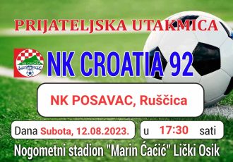 NK Croatia 92 poziva gledatelje na prijateljsku utakmicu protiv NK Posavac iz Ruščice