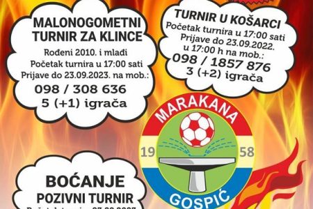 MARAKANA GOSPIĆ – Obavijest o odgodi turnira najavljenih za subotu, 23. rujna