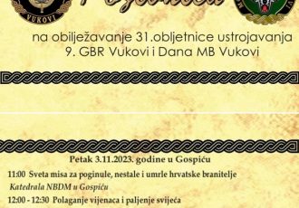 ČESTITAMO: u petak 3.studenoga obilježit će se 31. obljetnica legendarne 9. Gardijske brigade Vukovi i Dan MB Vukovi.