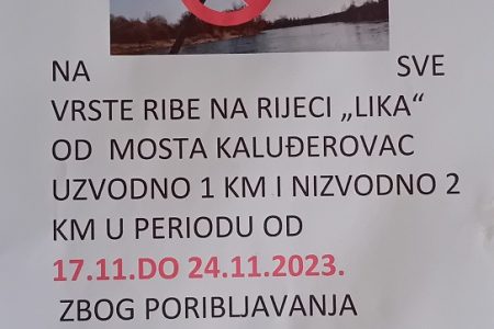 Zbog poribljavanja do  petka zabranjen ribolov oko Kaluđerovačkog mosta