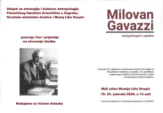 U utorak 19.ožujka otvorenje izložbe “Milovan Gavazzi, etnolog/fotograf u zajednici”
