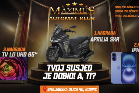 Lička večer u automat klubu Maximus u Gospiću: Osvoji skuter, iPhone ili TV i uživaj u vrhunskoj zabavi!