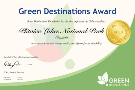 Nacionalni park Plitvička jezera okrunjen zlatom; zlatno priznanje Green Destinations