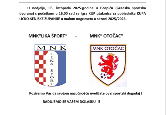 U nedjelju od 16 sati finale županijskog malonogometnog kupa igraju Lika šport i Otočac