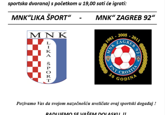 U nedjelju pogledajte malonogometnu utakmicu Lika šport- Zagreb 92