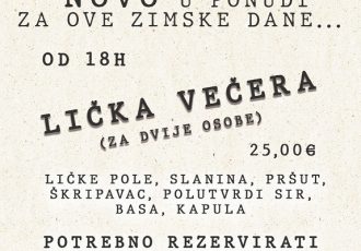 Uživajte u ličkoj večeri u Kavani Ličan u Gospiću