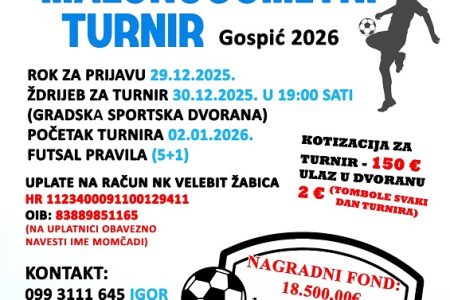 Otvorene su prijave za Zimski malonogometni turnir u Gospiću