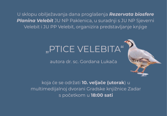 “Ptice Velebita”, knjiga dr.sc.Gordana Lukača bit će predstavljena u Zadru