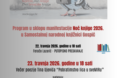 Noć knjige 2026. u Gospiću: Tri dana posvećena književnosti, putovanjima i poeziji