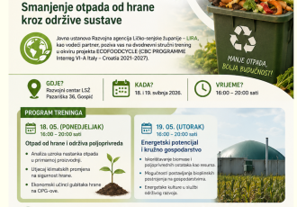 JU Razvojna agencija LIRA poziva na dvodnevni stručni trening u okviru projekta ECOFOODCYCLE na temu: Smanjenje otpada od hrane kroz održive sustave
