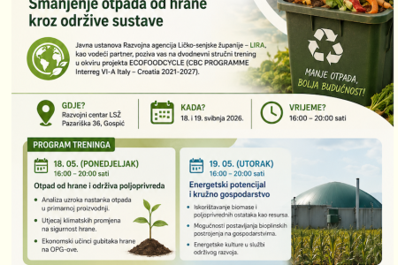 JU Razvojna agencija LIRA poziva na dvodnevni stručni trening u okviru projekta ECOFOODCYCLE na temu: Smanjenje otpada od hrane kroz održive sustave